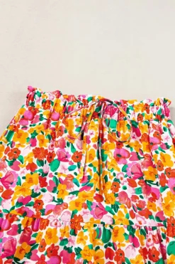 Clearance Dear-Lover Boho Floral Print Tiered Long Skirt Yellow