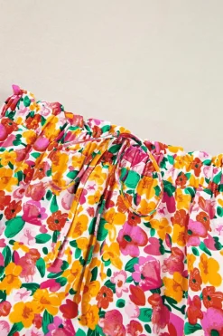 Clearance Dear-Lover Boho Floral Print Tiered Long Skirt Yellow