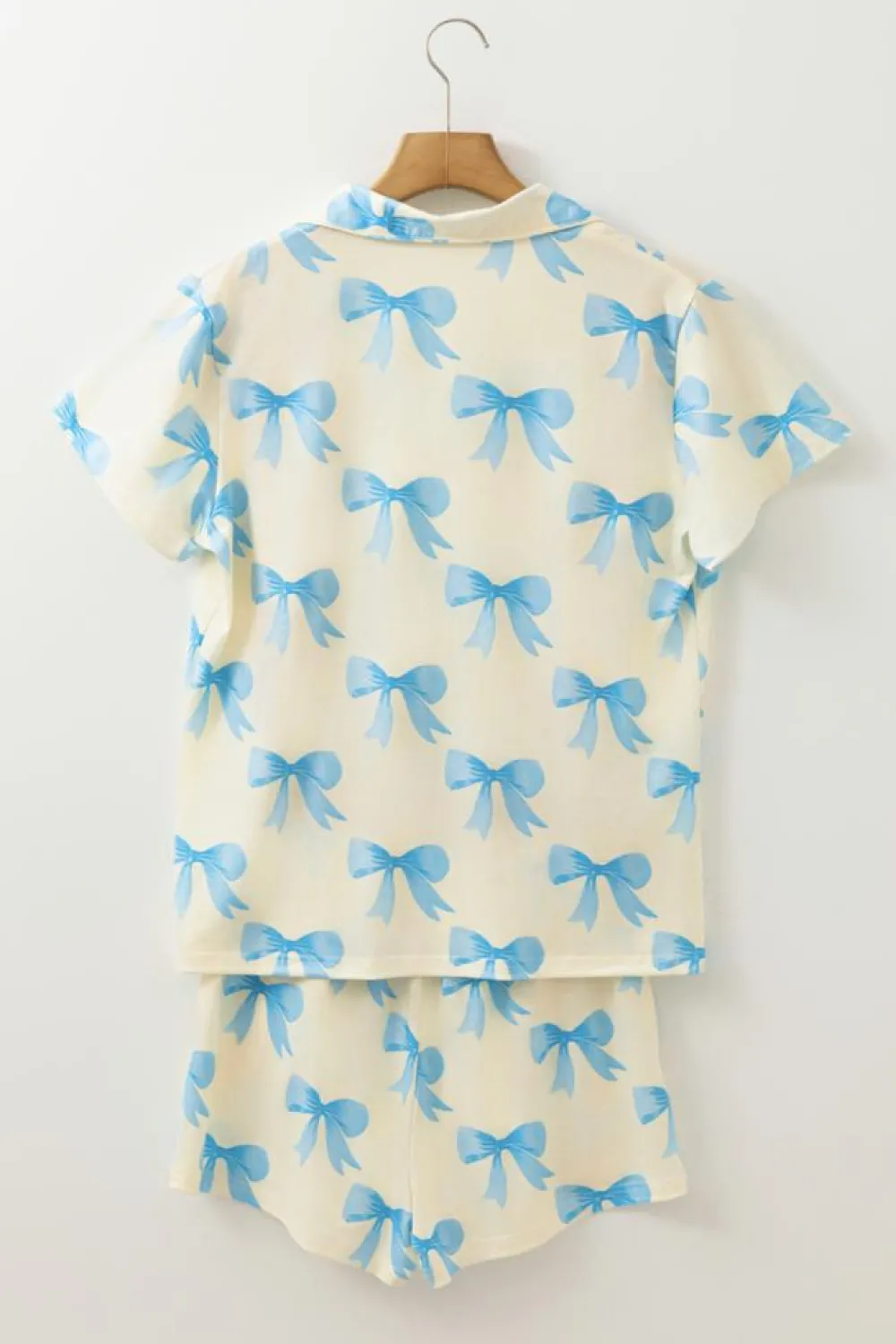 Hot Dear-Lover Bow Printed Short Sleeve Shirt Shorts Pajama Set Yellow