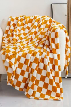 Discount Dear-Lover Checkerboard Printed Soft Throw Blanket 120*200cm Yellow