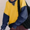 Fashion Dear-Lover Color Block Thumbhole Sleeve Drop Shoulder Sweatshirt Yellow