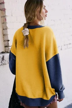 Fashion Dear-Lover Color Block Thumbhole Sleeve Drop Shoulder Sweatshirt Yellow