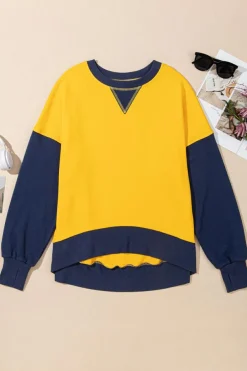 Fashion Dear-Lover Color Block Thumbhole Sleeve Drop Shoulder Sweatshirt Yellow