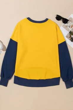 Fashion Dear-Lover Color Block Thumbhole Sleeve Drop Shoulder Sweatshirt Yellow