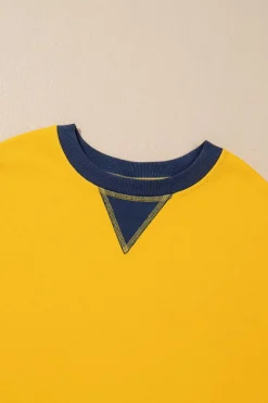 Fashion Dear-Lover Color Block Thumbhole Sleeve Drop Shoulder Sweatshirt Yellow