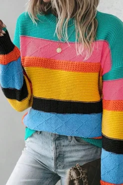 New Dear-Lover Colorblock Mixed Textured Drop Shoulder Sweater Yellow