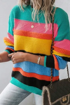 New Dear-Lover Colorblock Mixed Textured Drop Shoulder Sweater Yellow