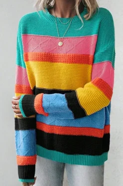 New Dear-Lover Colorblock Mixed Textured Drop Shoulder Sweater Yellow