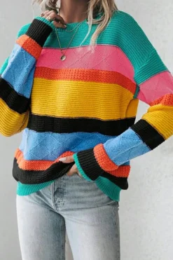 New Dear-Lover Colorblock Mixed Textured Drop Shoulder Sweater Yellow
