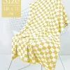 Sale Dear-Lover Checkered Print Soft Large Bath Towel Yellow Cream