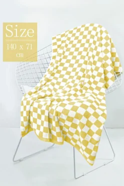 Sale Dear-Lover Checkered Print Soft Large Bath Towel Yellow Cream