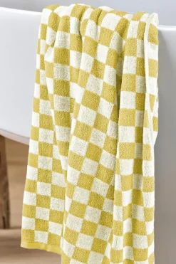 Sale Dear-Lover Checkered Print Soft Large Bath Towel Yellow Cream