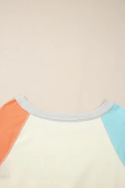 Online Dear-Lover Colorblock Patchwork Crew Neck Long Sleeve Top Yellow Cream
