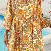 Online Dear-Lover Floral Print V Neck Puff Sleeve Mini Dress Yellow Cream