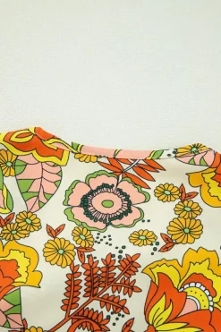 Online Dear-Lover Floral Print V Neck Puff Sleeve Mini Dress Yellow Cream