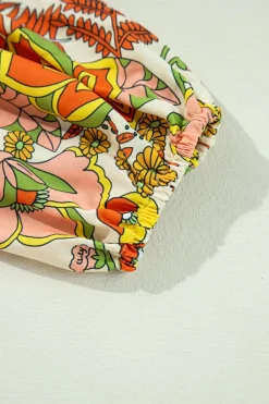 Online Dear-Lover Floral Print V Neck Puff Sleeve Mini Dress Yellow Cream