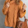 Sale Dear-Lover Cuddle Weather Cable Knit Handmade Turtleneck Sweater Yellow