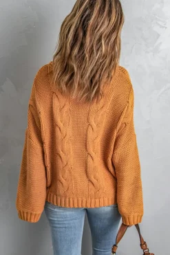 Sale Dear-Lover Cuddle Weather Cable Knit Handmade Turtleneck Sweater Yellow