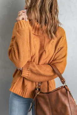 Sale Dear-Lover Cuddle Weather Cable Knit Handmade Turtleneck Sweater Yellow