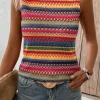 New Dear-Lover Ethnic Wavy Pattern Round Neck Sleeveless Top Yellow