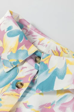 Discount Dear-Lover Floral Allover Print Shirred Cuff Oversized Shirt Yellow