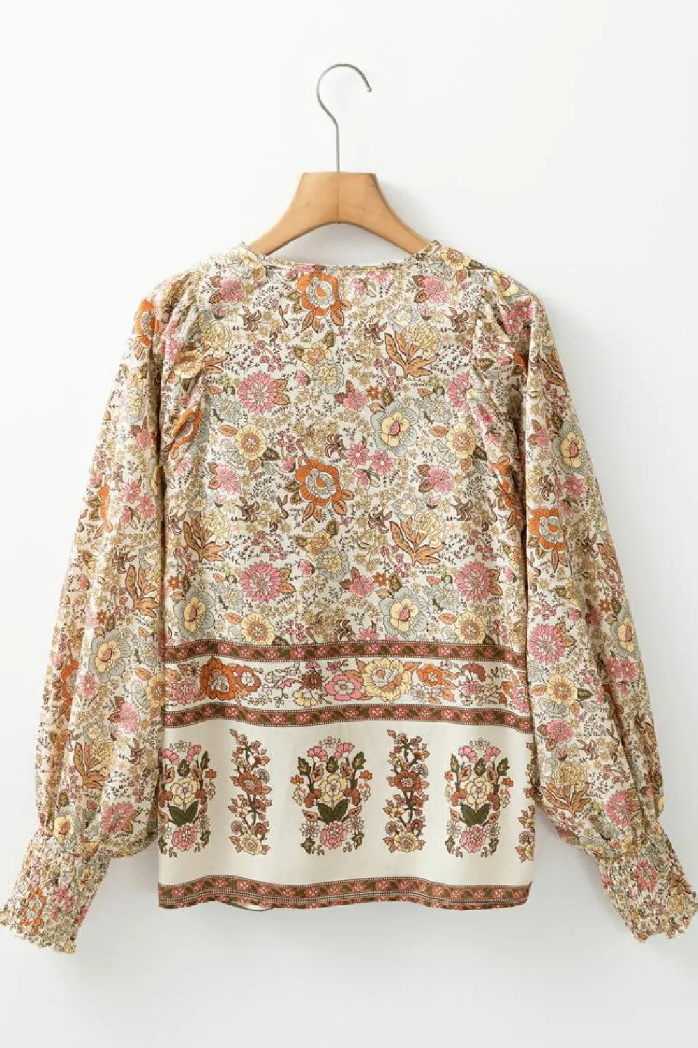 Sale Dear-Lover Floral Print Tie Neck Lantern Sleeve Blouse Yellow