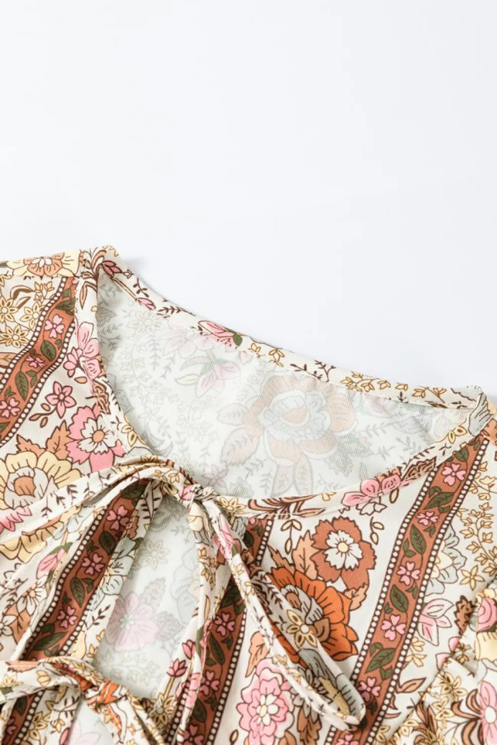 Sale Dear-Lover Floral Print Tie Neck Lantern Sleeve Blouse Yellow