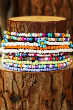 Fashion Dear-Lover Flower Random Color Multi Layered Beaded Anklet Set Yellow