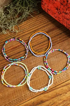 Fashion Dear-Lover Flower Random Color Multi Layered Beaded Anklet Set Yellow