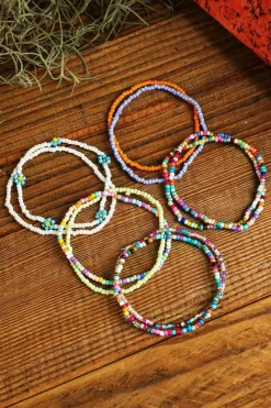 Fashion Dear-Lover Flower Random Color Multi Layered Beaded Anklet Set Yellow