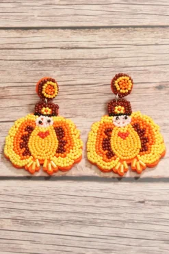 Online Dear-Lover Halloween Turkey Beaded Drop Earrings Yellow