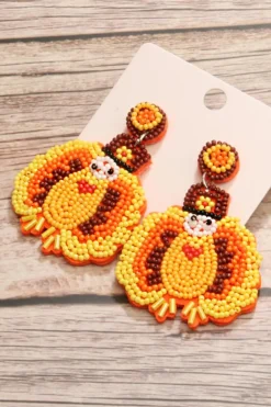 Online Dear-Lover Halloween Turkey Beaded Drop Earrings Yellow