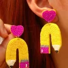 Clearance Dear-Lover Heart Shape Pencil Rice Bead Drop Earrings Yellow