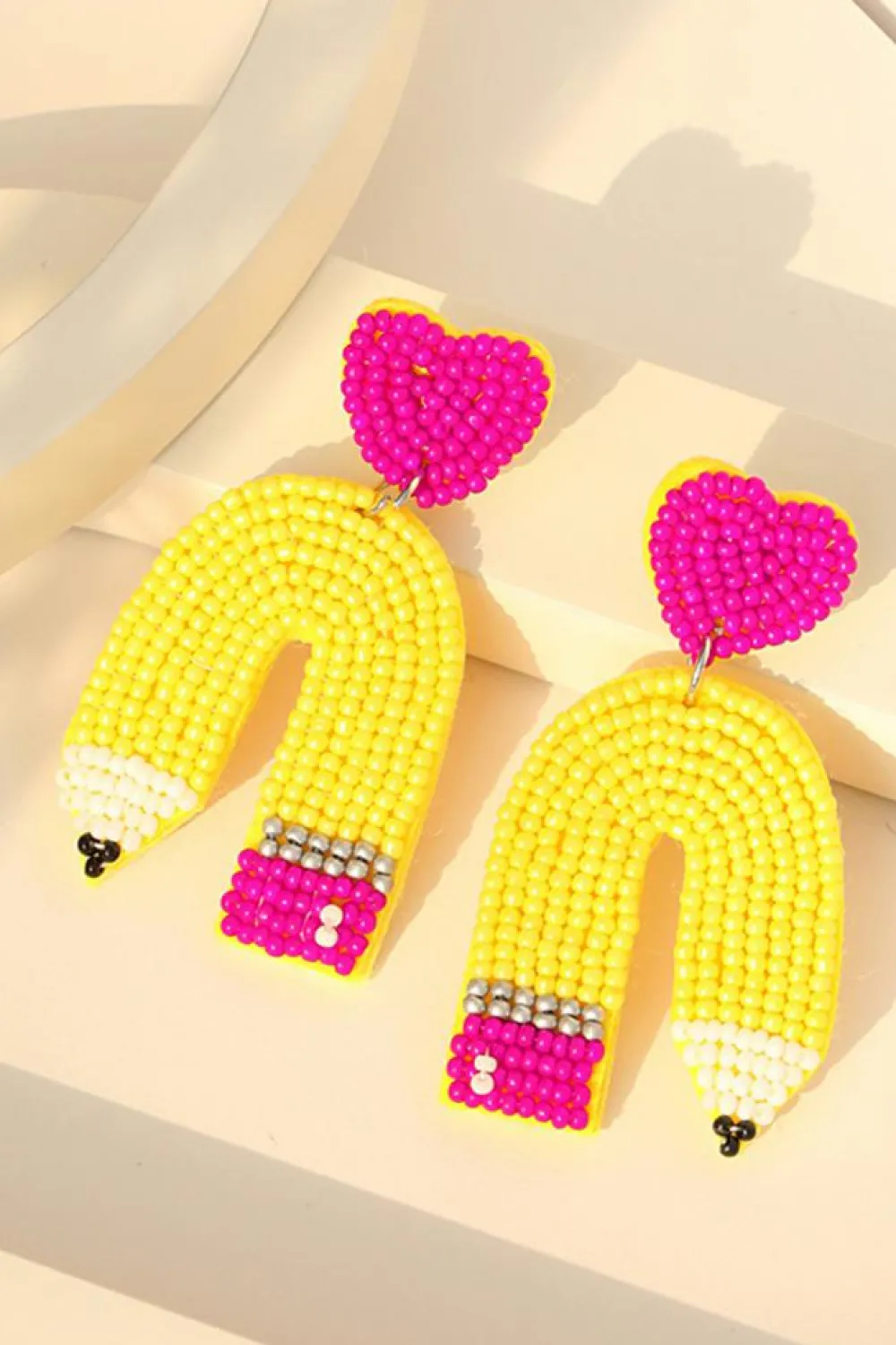 Clearance Dear-Lover Heart Shape Pencil Rice Bead Drop Earrings Yellow