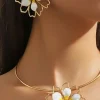 Hot Dear-Lover Hollow Out Flower Shape Plated Earrings and Choker Set Yellow