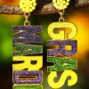 Fashion Dear-Lover MARDI GRAS Shiny Letter Pendant Earrings Yellow