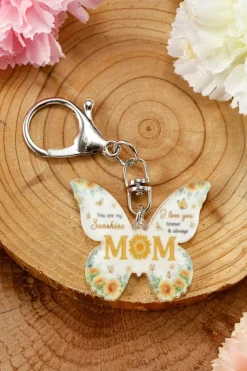 Clearance Dear-Lover MOM Butterfly Shape Acrylic Keychain Yellow