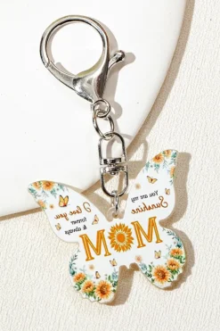 Clearance Dear-Lover MOM Butterfly Shape Acrylic Keychain Yellow