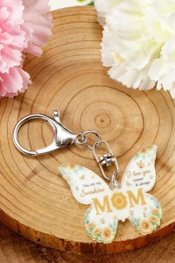 Clearance Dear-Lover MOM Butterfly Shape Acrylic Keychain Yellow