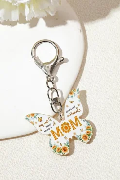 Clearance Dear-Lover MOM Butterfly Shape Acrylic Keychain Yellow