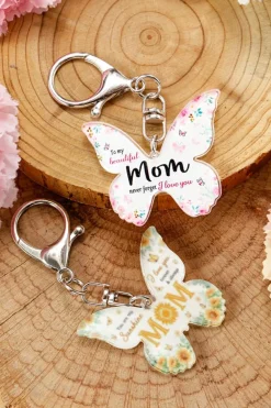 Clearance Dear-Lover MOM Butterfly Shape Acrylic Keychain Yellow