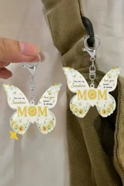 Clearance Dear-Lover MOM Butterfly Shape Acrylic Keychain Yellow