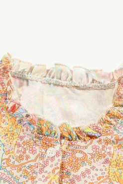 Discount Dear-Lover Paisley Print Ruffled Trim Boho Shirt Yellow