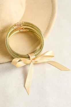 Online Dear-Lover 5pcs Glitter Jelly Bow Knot Ribbon Bracelet Set Yellow