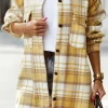 Fashion Dear-Lover Plaid Flap Pocket Long Sleeve Shacket Yellow