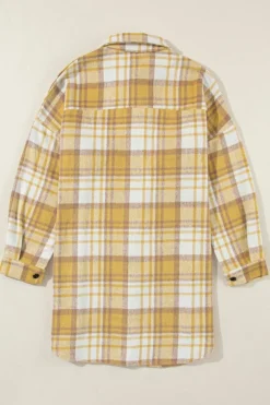 Fashion Dear-Lover Plaid Flap Pocket Long Sleeve Shacket Yellow
