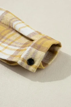 Fashion Dear-Lover Plaid Flap Pocket Long Sleeve Shacket Yellow