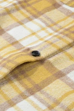 Fashion Dear-Lover Plaid Flap Pocket Long Sleeve Shacket Yellow