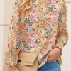 Discount Dear-Lover Puff Sleeve Floral Blouse Yellow