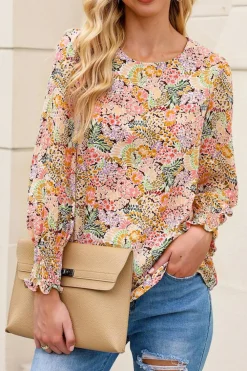 Discount Dear-Lover Puff Sleeve Floral Blouse Yellow